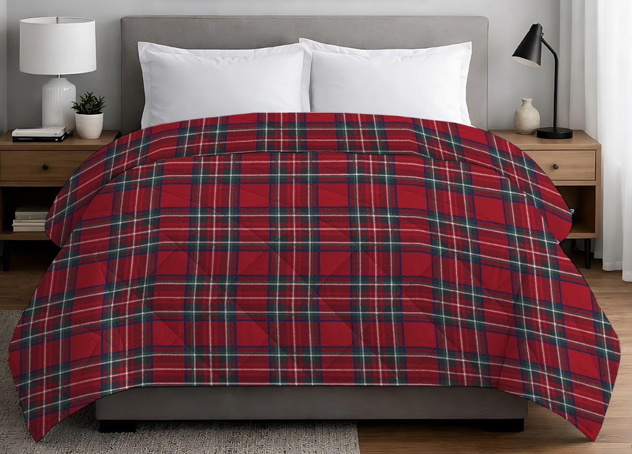 SOFFICIOSO Trapuntino Leggero Estivo Piumino 100gr Modello Scozzese Kilt Singolo Rosso