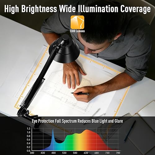 Miniatura 3 de Lámpara de escritorio LED para oficina en casa, lámpara de escritorio con brazo oscilante con abrazadera, lámpara de mesa de cuello de cisne