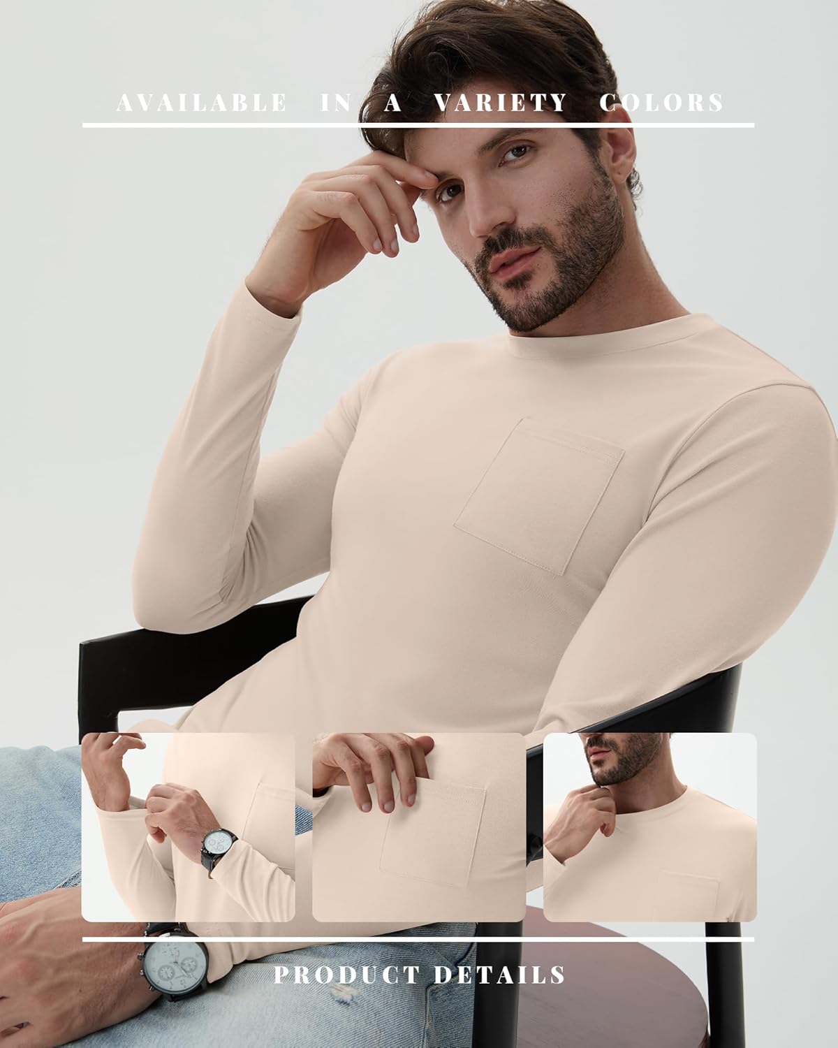 Neer 5 Pack Men's Big and Tall Long Sleeve Pocket T-Shirt Lightweight Crew Neck Shirts Slim Fit Top Casual Basic Tees - Image 5