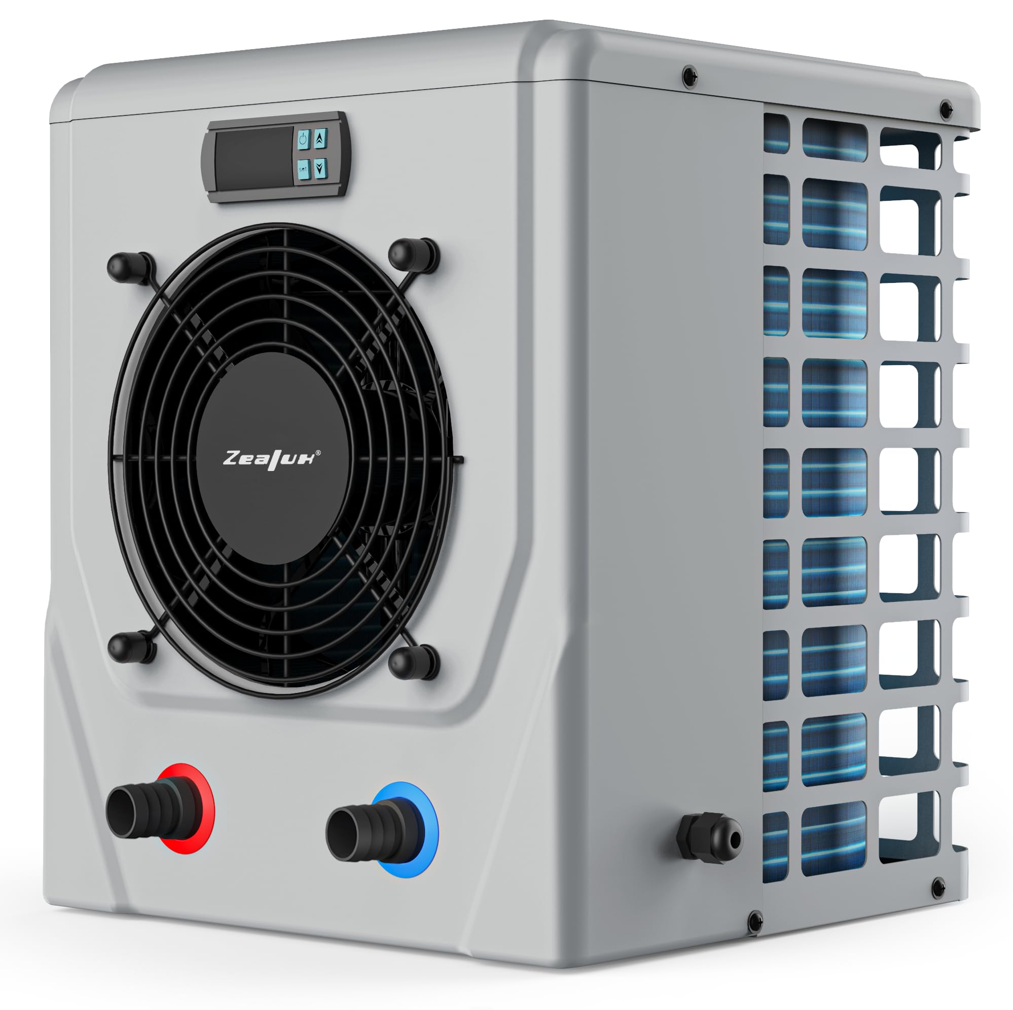 Mini Pompa di Calore per Piscine Fuori Terra Fino a 16m³,capacità di Riscaldamento 2.5KW~4.2KW, Tensione di Funzionamento 220V,Collegamento Acqua Ø32/38mm,Sensore di Flusso,Bianco (ALSAVO 25)