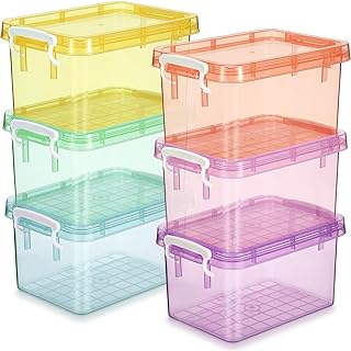 Wenqik 6 Pack Colorful Plastic Storage Bins with Lids 4 Quart Small Stor...