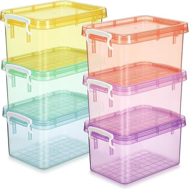 Wenqik 6 Pack Colorful Plastic Storage Bins with Lids 4 Quart Small Stor...