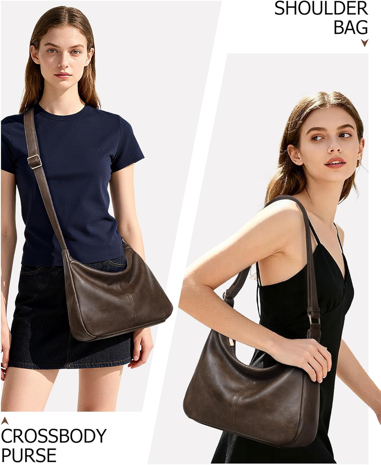 2PCS Purses for Women, Soft Vegan Leather Hobo Bag Slouchy Crossbody Shoulder Handbag Fall Brown Tote 2025 - Image 3