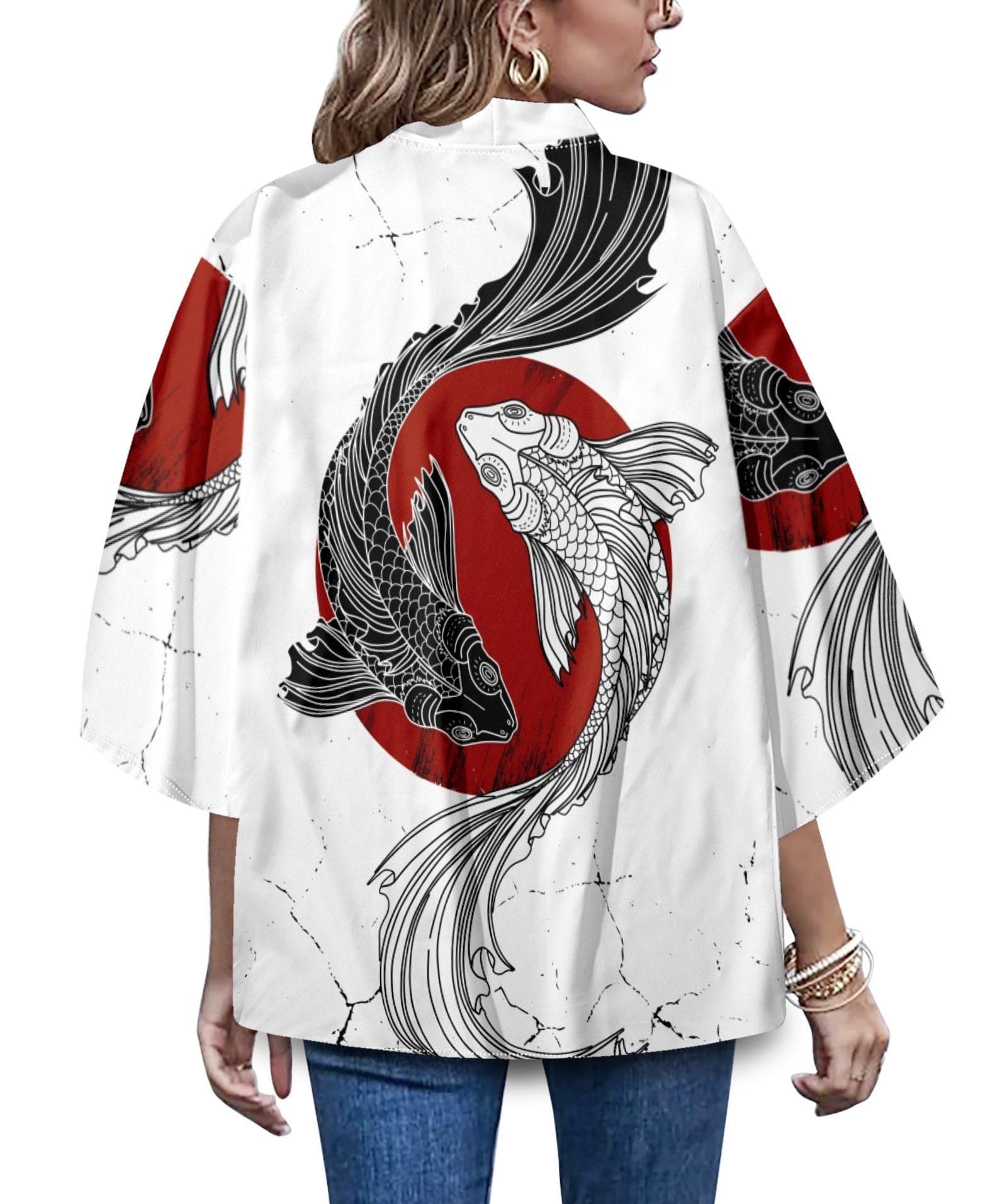 LAI MENG FIVE CATSWomen's Summer Loose fit Beach Japanese Kimono Cover up Casual Cardigan Tops