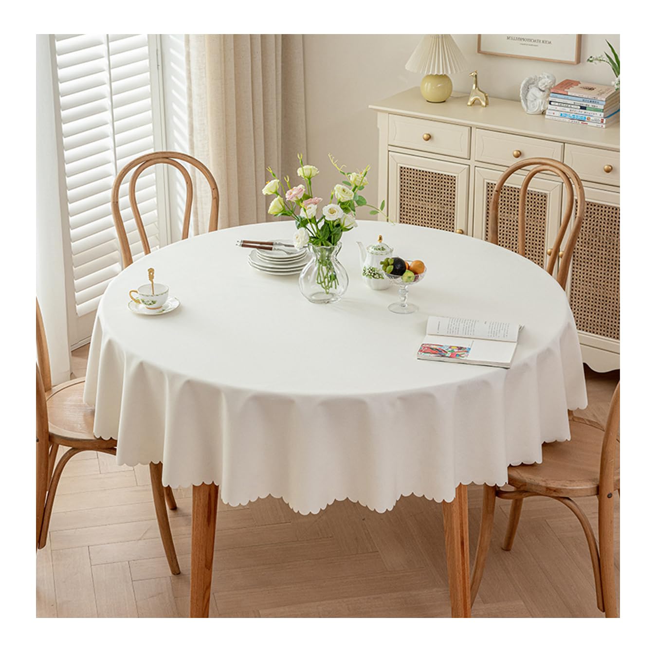 GOEXCPL Mantel Redondo Antimanchas, Mantel Revestido Impermeable, fácil de Limpiar,Beige Diámetro 160 cm