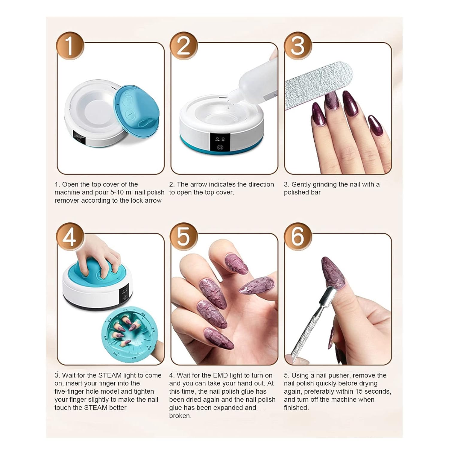 Nail Polish Remover Machine, Portable Automatic Electric Steam Nail Polish Remover, Gel UV Nails Steamer Heater Cleaner Machine for Beauty Salon Home Use Electric Nail Steamer Tool