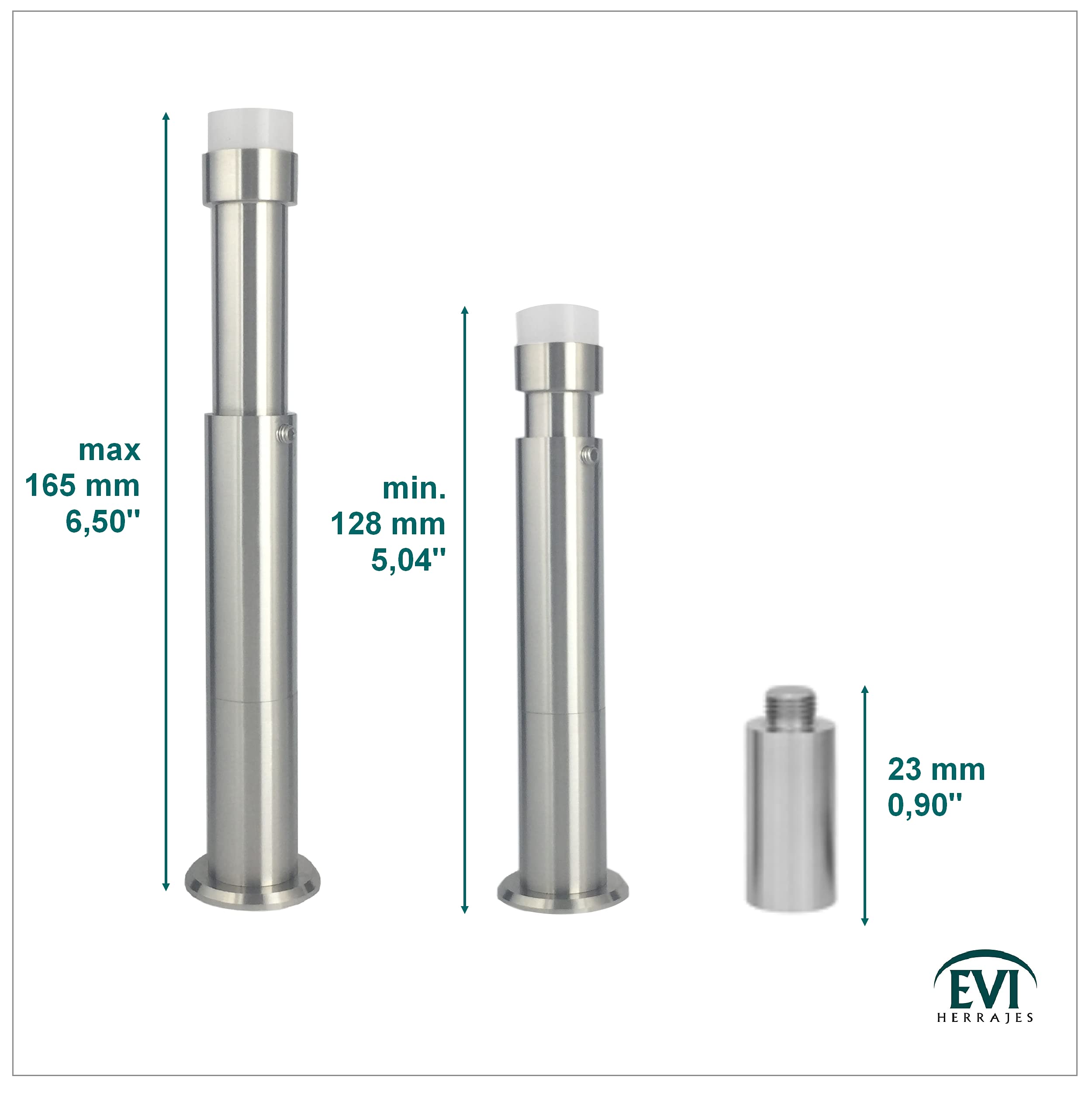 EVI Herrajes | Fermaporta Pour Mur regolabile | 88-160 mm | Gomma Bianca | Acciaio Inox | Finitura Opaca | Compresi utensile, vite + tassello di fissaggio | Mod. I-182KB