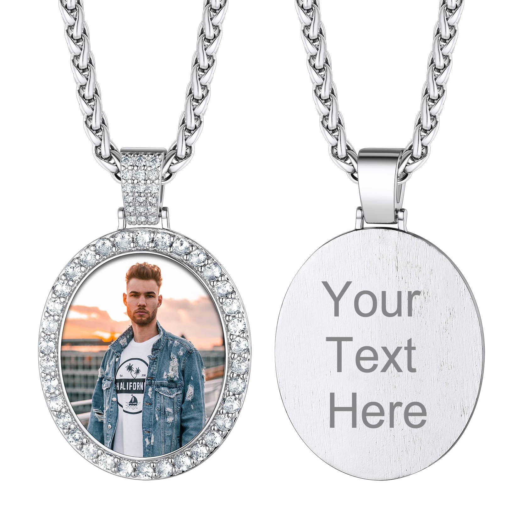 Custom4U Picture Necklace Personalized Photo Circle Chain for Men Women