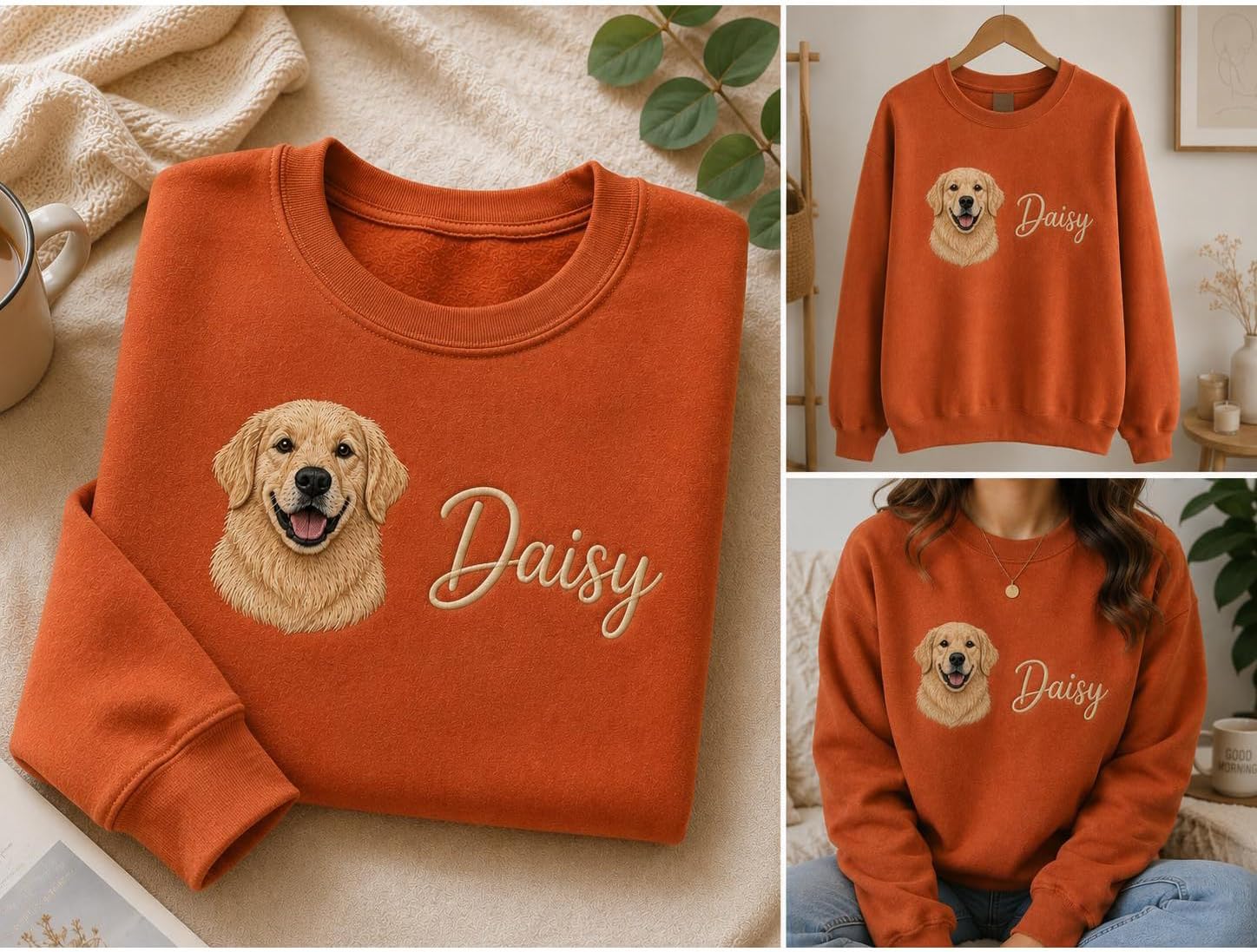 Custom Dog Face Embroidered Sweatshirt, Cat Sweatshirt, Personalized Pet Portrait Sweater, Dog Lover Gift for Mom