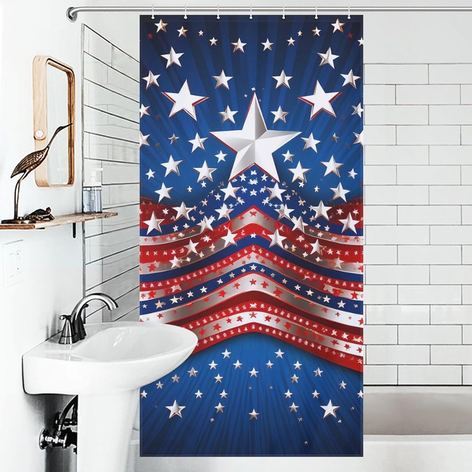 Independence Day U.S. Stars Funny Shower Curtains Washable Bath Curtain Liner with Hooks for Bathroom Bath Tubs