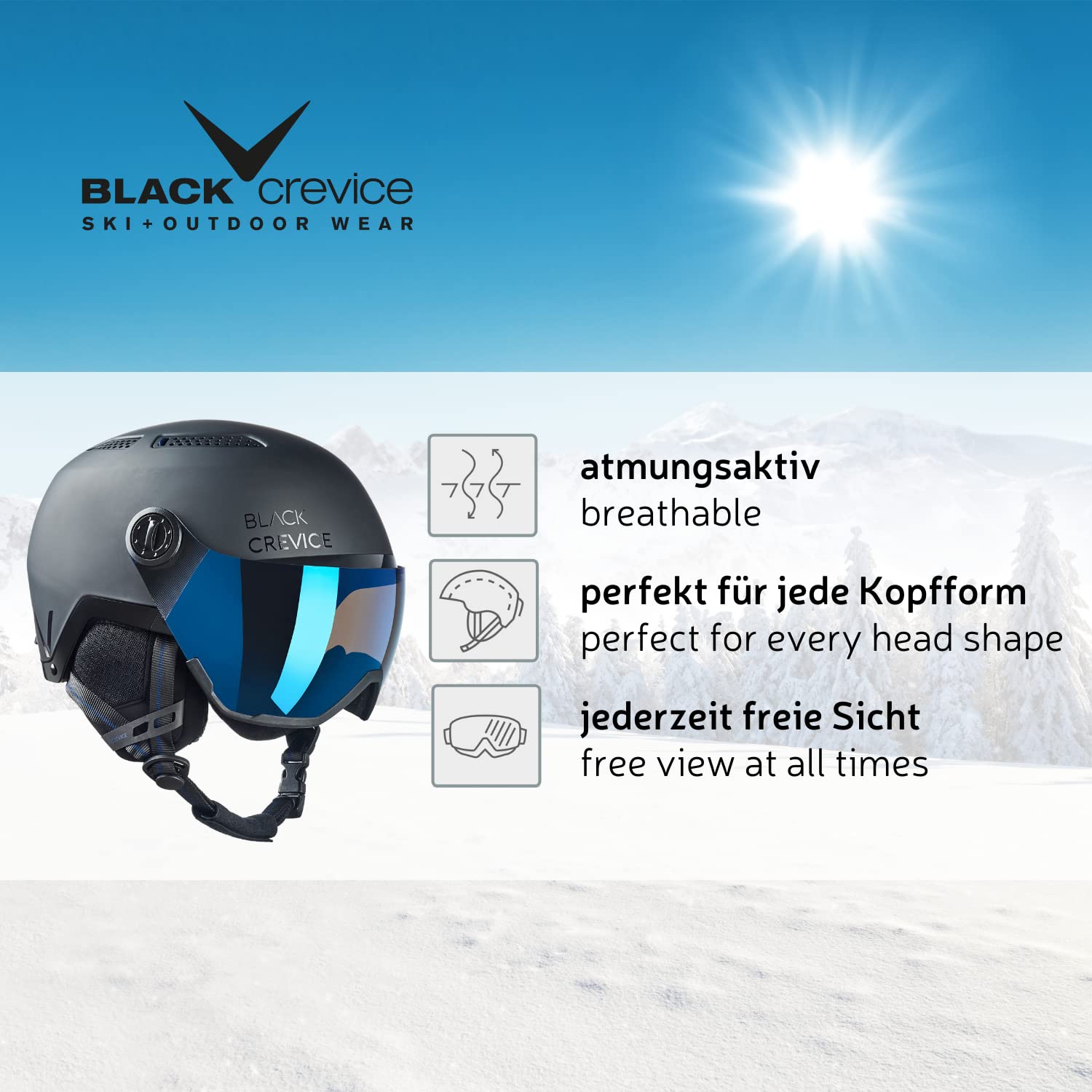 Black Crevice Kask narciarski Chamonix I kask narciarski z wizjerem w stylu pilota, kask narciarski dla mężczyzn i kobiet, unisex, kask snowboardowy, oddychający kask narciarski, regulowany rozmiar