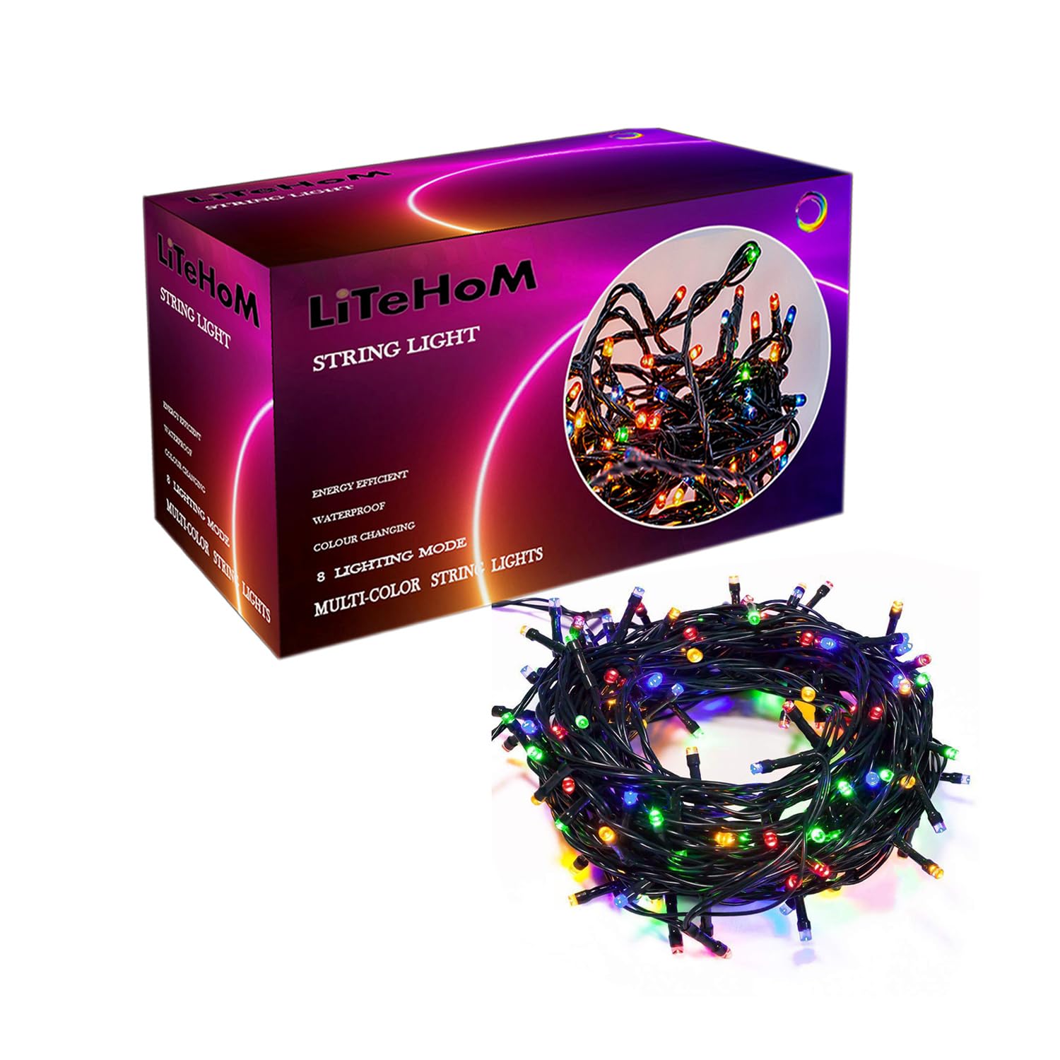 Litehom LED Strip Lights - 8 Meter Waterproof & Flexible Copper LED Serial String Lights with 8 Modes Changing Controller - Ideal for Home Decoration, Diwali, and Christmas (16 Meter, 1)