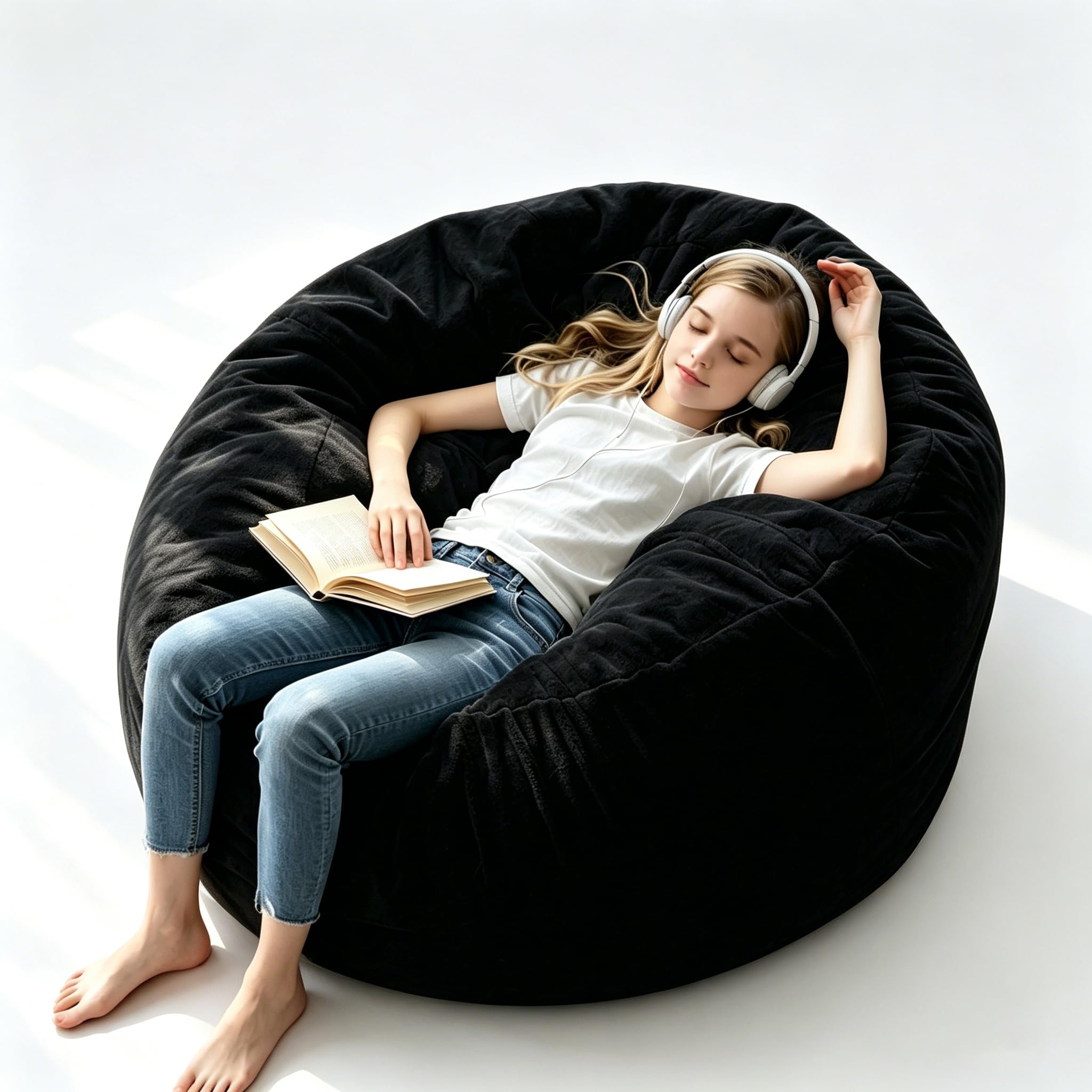 Memory Foam Bean Bag Chair for Adults, 3FT Black
