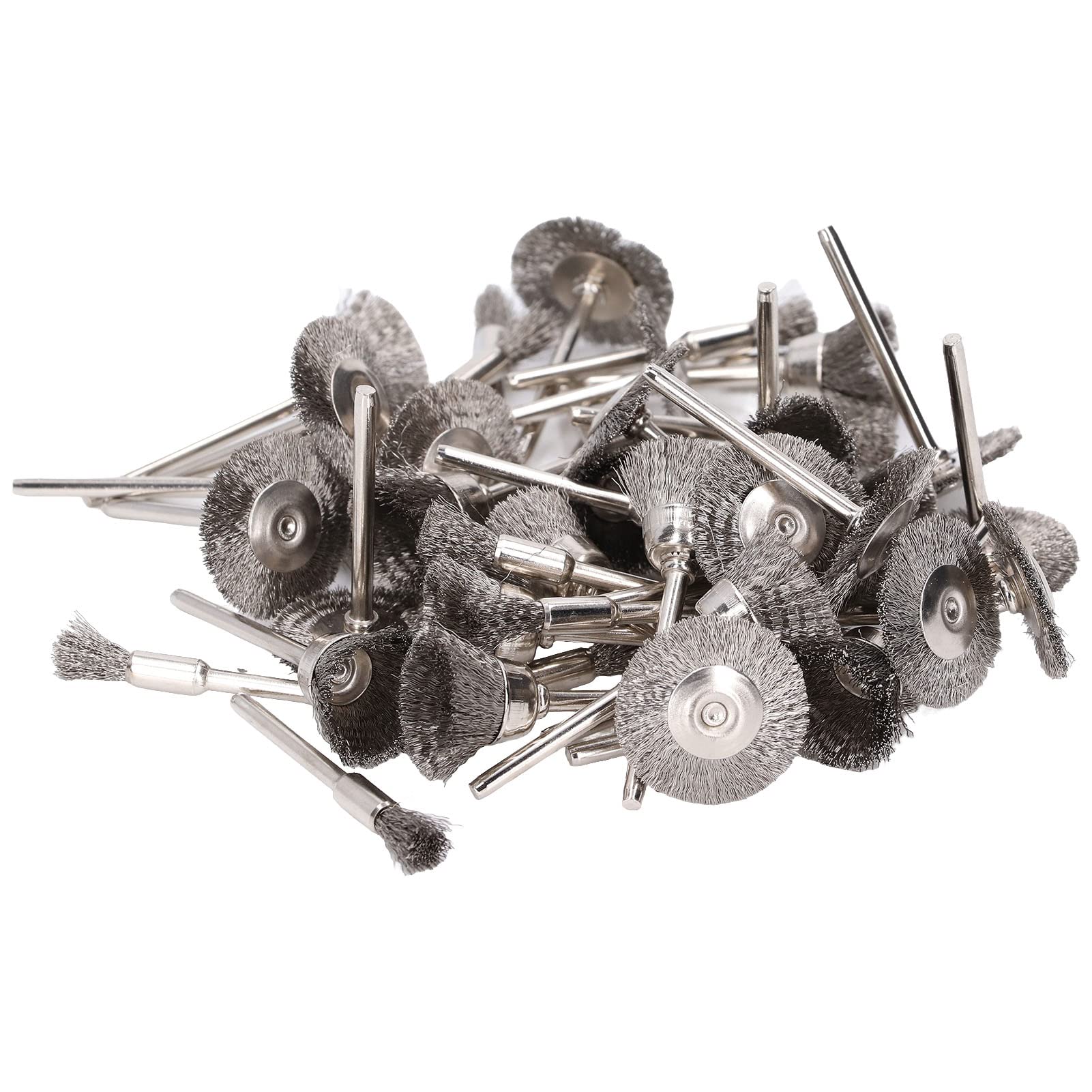 ZAWELIYO 45Pcs Polish Steel Wire Brushes Set, Small Size, Suitable for Most Non Ferrous Metals, for Microelectronic Devices, Includes Wheel, Cup, Pen Brushes