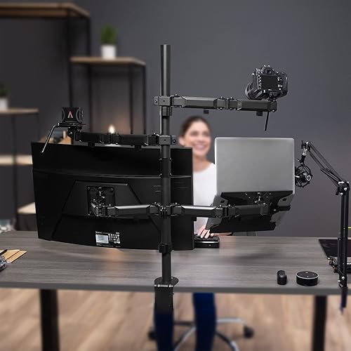 Miniatura 9 de VIVO Soporte de escritorio de estudio de computadora todo en uno, soporte de micrófono, soporte para monitor dual de hasta 32 pulgadas, soporte para
