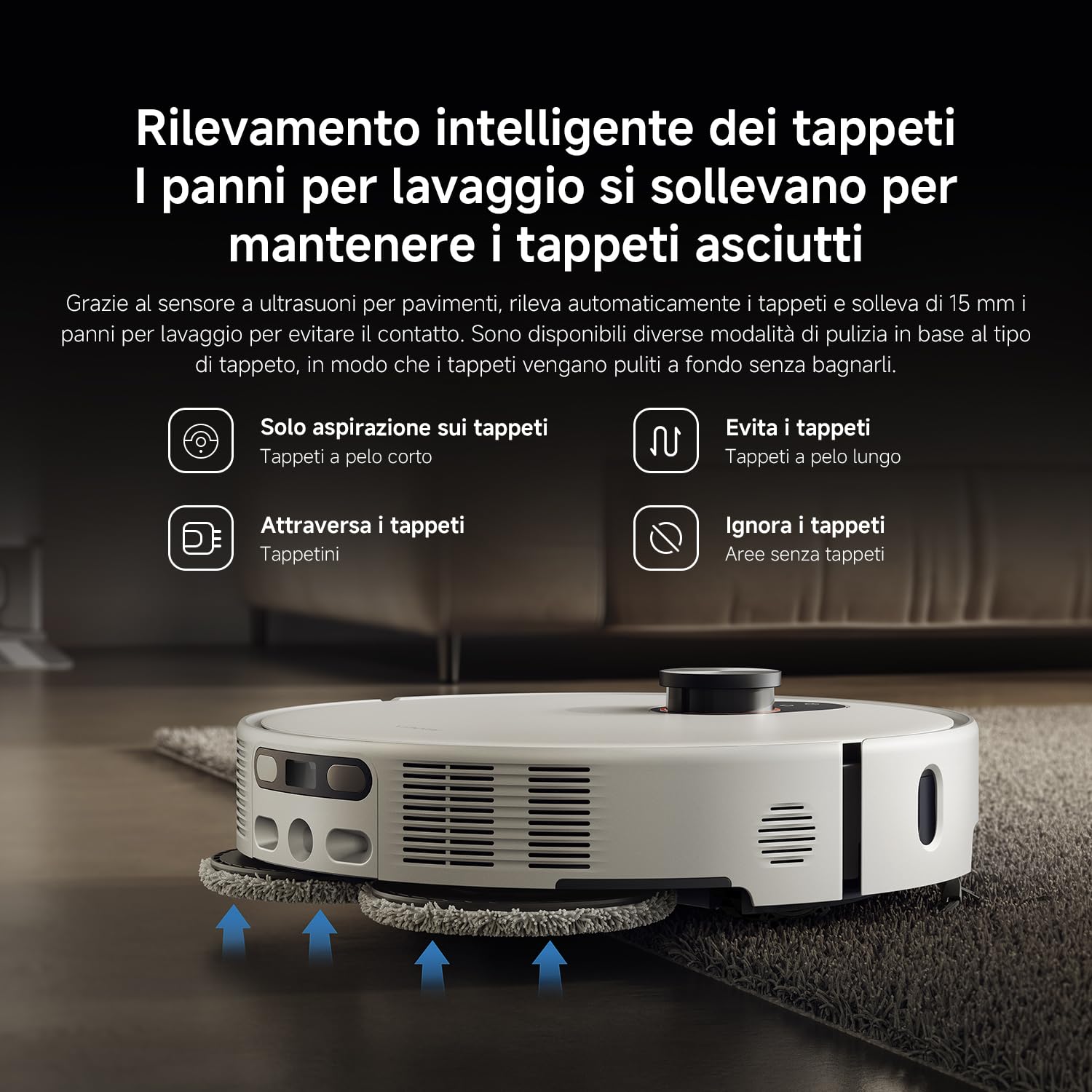 XIAOMI Robot Vacuum 5 Pro, Aspirazione potente da 20000Pa, evitamento ostacoli con AI, riconoscimento intelligente dello sporco, navigazione laser intelligente dToF con sollevamento automatico
