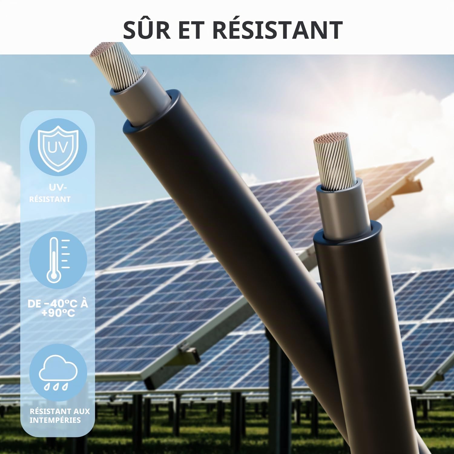 deleyCON 100m Câble Solaire 6mm² - Câble Photovoltaïque pour Installations PV - Résistant aux UV Sans Halogène pour 1kV AC 1,5kV DC - Idéal pour la Pose Fixe et Contacts Enfichables PV - Noir