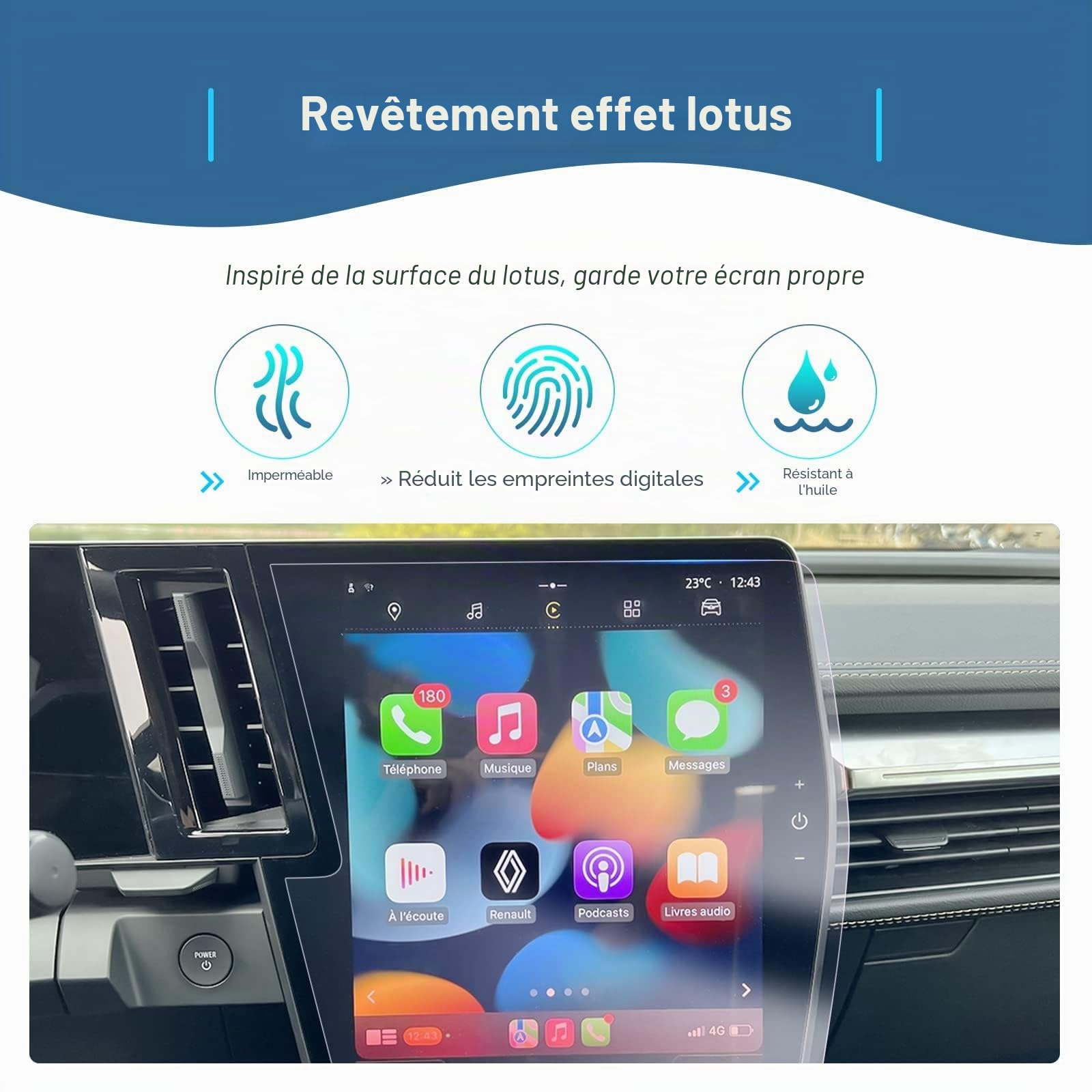 GAFAT Compatible avec Renault Austral Alpine/Espace 6/Rafale/Megane E-Tech/Scenic 2023-2025 2026 Film Protection d'Écran pour 12" Navigation OpenR + 12,3" Cockpit Nano Film, 6H Anti-Rayures [Lot de 4]
