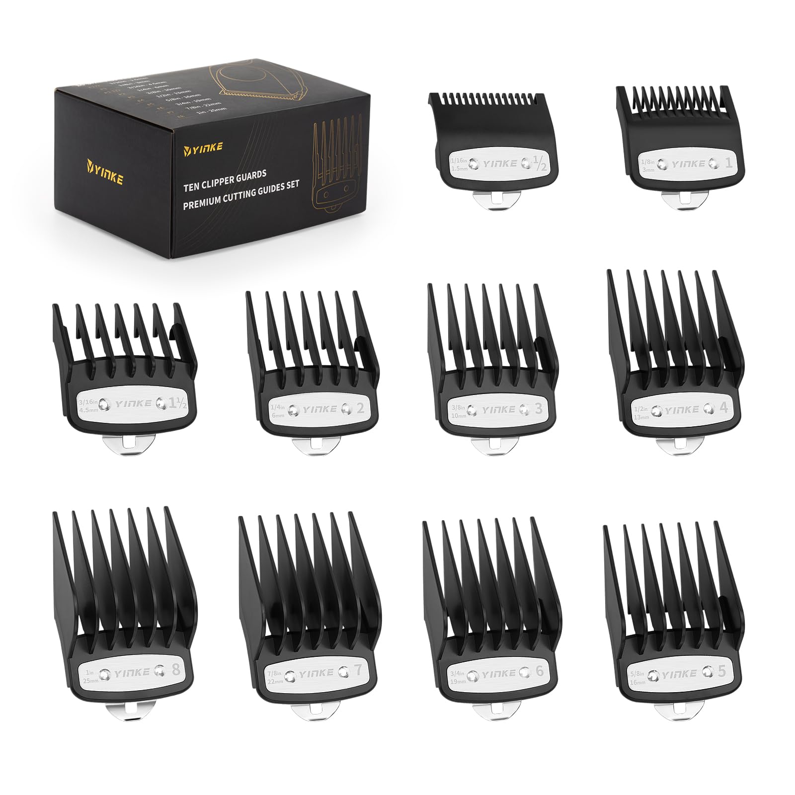 YINKE Trimmer Aufsätze Aufsteckkamm Set für Wahl Haarschneidemaschine Magic Clip Trimmer Rasierer, 10 Schnittlängen sind 1.5mm, 3mm, 4.5mm, 6mm, 10mm, 13mm, 16mm, 19mm, 22mm,25mm(10PC)