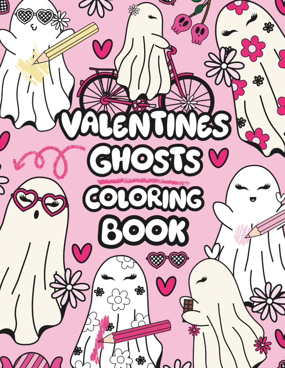 Retro Valentine’s Ghosts Coloring Book: Cute Spooky Love-Themed Coloring Pages for Adults and Teens (Valentines Coloring Books for all Ages)