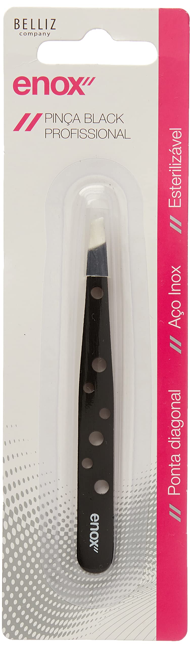Enox, Pinça para Sobrancelhas, Black, Diagonal Profissional, Aço Inoxidável, 1 unidade