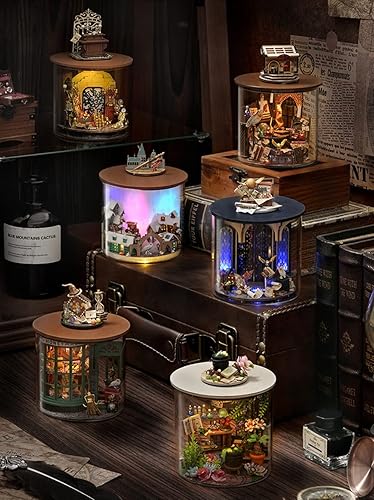 Miniatura 5 de Roroom Kit de casa de muñecas en miniatura y muebles, modelo de casa de muñecas de madera en 3D con cubierta a prueba de polvo y LED, idea creativa