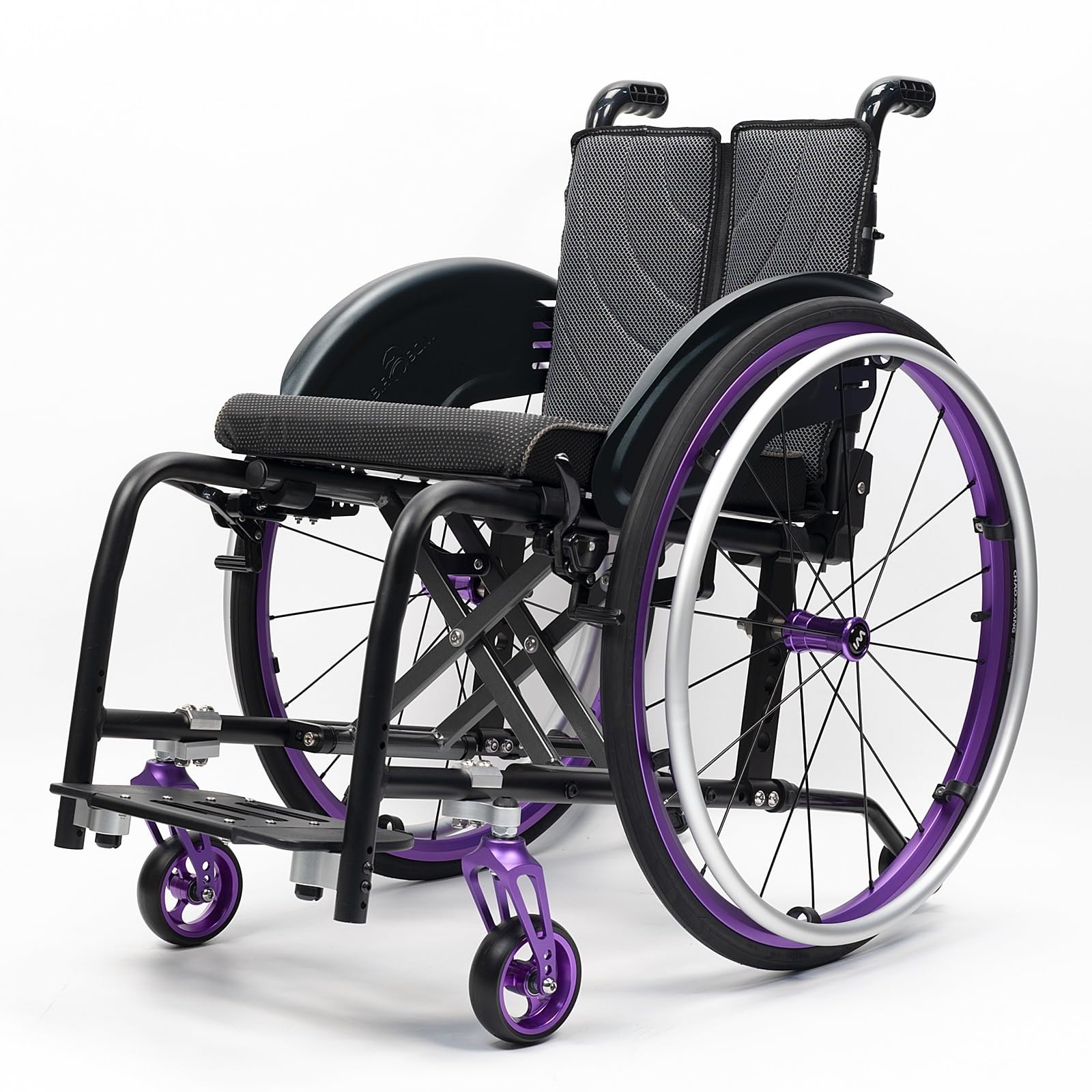 Silla de ruedas manual ligera, silla de ruedas deportiva ultraligera portátil todo terreno, silla de ruedas plegable, sillas de ruedas de transporte con antivuelco(Purple A,42cm/16.5in)