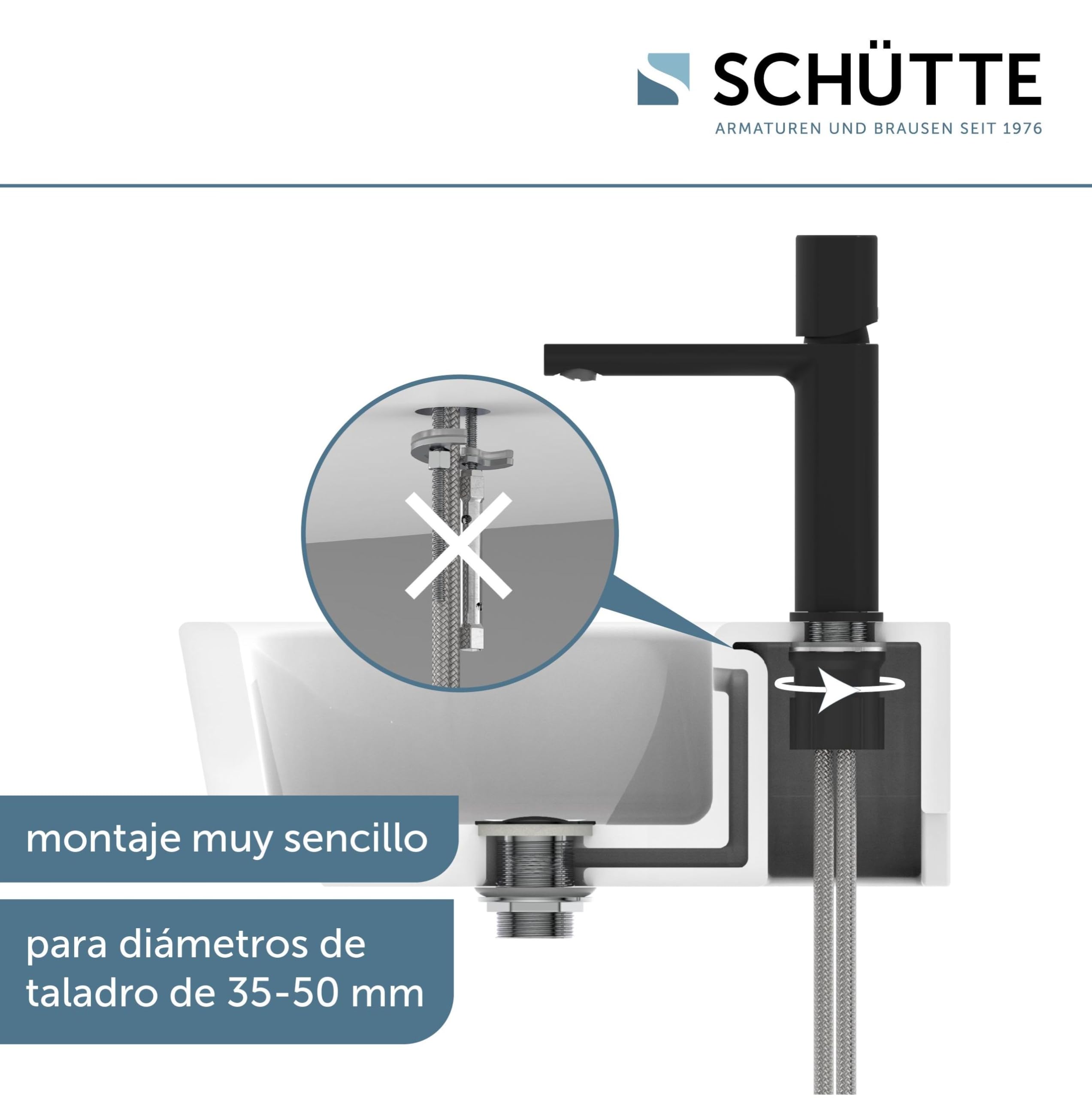 Schütte New York 33616 - Grifo mezclador monomando para lavabo con desagüe, grifo mezclador con válvula emergente, grifo de baño, monomando para baño, color negro