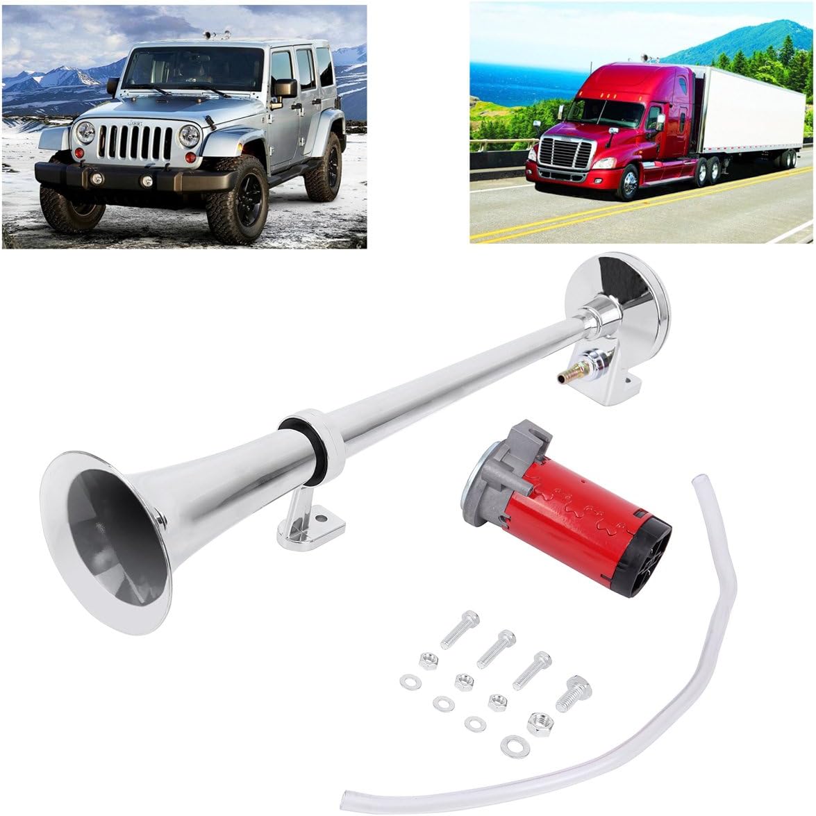 Single Trumpet Air Horn Compressor Set for Car Truck Train Boat Super Loud Chrome 12V 150DB