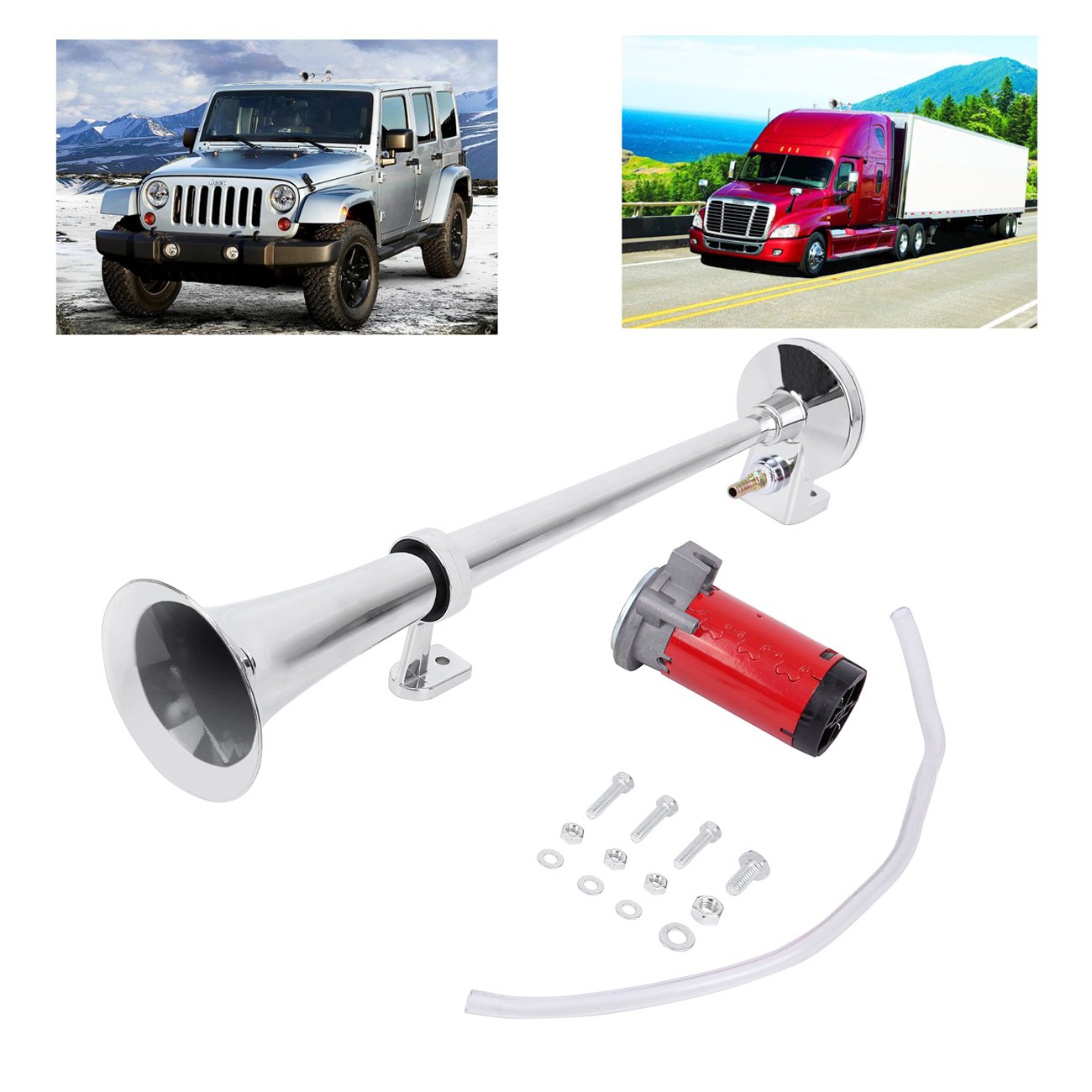 Single Trumpet Air Horn Compressor Set for Car Truck Train Boat Super Loud Chrome 12V 150DB