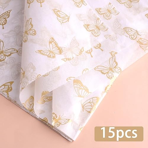 Miniatura 5 de 30 hojas de papel de seda de mariposa, 14 x 20 pulgadas, hojas de papel de seda dorado y azul para embalaje para Navidad, boda, fiesta de