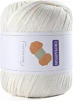 Fio de ráfia para crochê, fio de algodão macio para crochê, bolsa de praia de verão, 114 jardas/fio de papel de fita de 50 g para iniciantes, bolsa de tricô de mão DIY (branco leitoso)