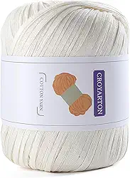 Fio de ráfia para crochê, fio de algodão macio para crochê, bolsa de praia de verão, 114 jardas/fio de papel de fita de 50 g para iniciantes, bolsa de tricô de mão DIY (branco leitoso)