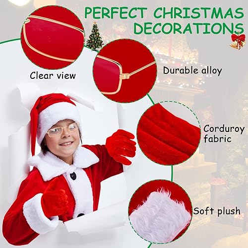Miniatura 2 de Weewooday 2 gafas de disfraz de Papá Noel de Navidad, guantes de terciopelo rojo, accesorios de Papá Noel para disfraces para mujeres y niños