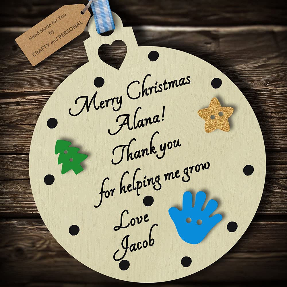 Multi-Colour Personalised Nursery Teacher Merry Christmas Bauble tree decoration wooden thank you hanging ornament keepsake gift present for childminder keyworker (Ivory #3)