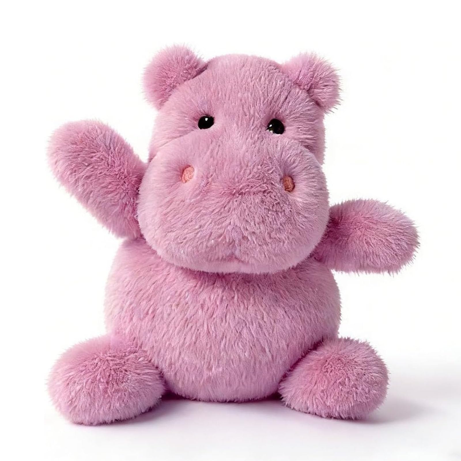 ZBELLO Cute Pink Hippo Plush Toy, Fluffy Sitting Hippopotamus Stuffed Cuddly Doll, Kids Bedroom Decor Gift