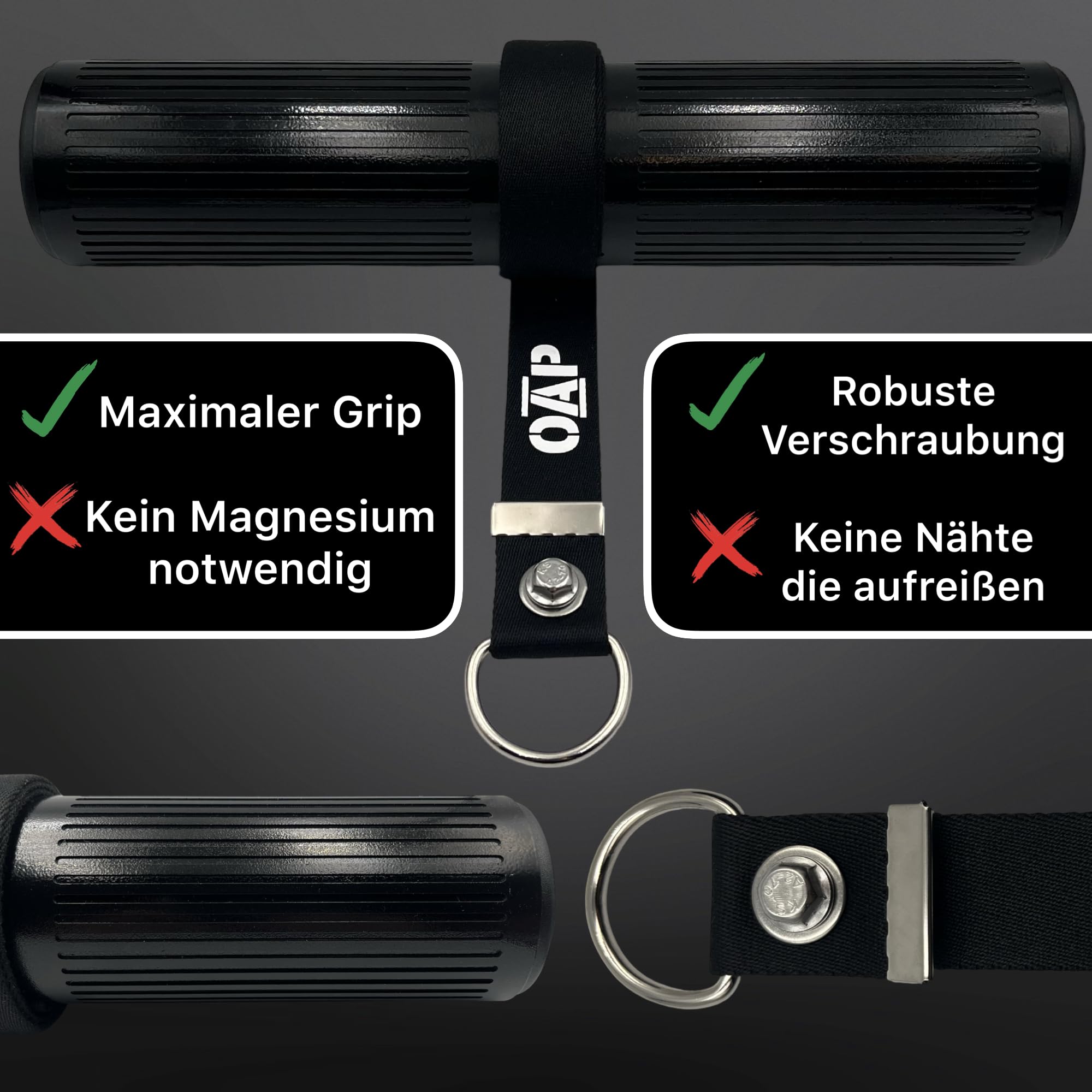 OAP Premium ⌀60 mm FAT GRIP Wrist Roller, Handgelenk und Unterarmtrainer für Krafttraining, 100% Made in Germany, Kompatibel mit Loading Pin & freien Gewichten, für Home Gym oder Fitnessstudio