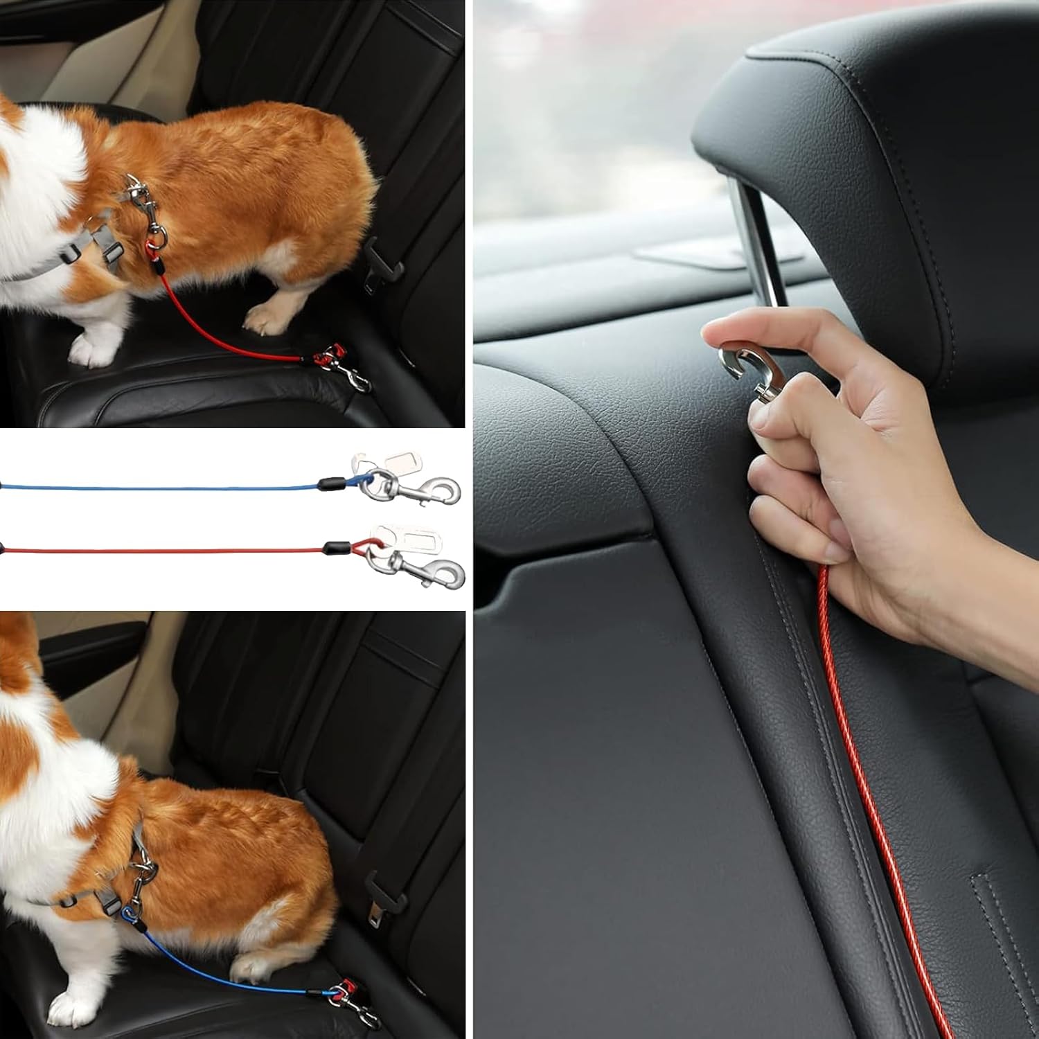 2 Pieces Dog Car Belt, Dog Car Safety Belt, 80 cm Safety Belts for Dogs, Bite Resistant PVC for All Bodies Dogs Accessories (Blue+Red) 7