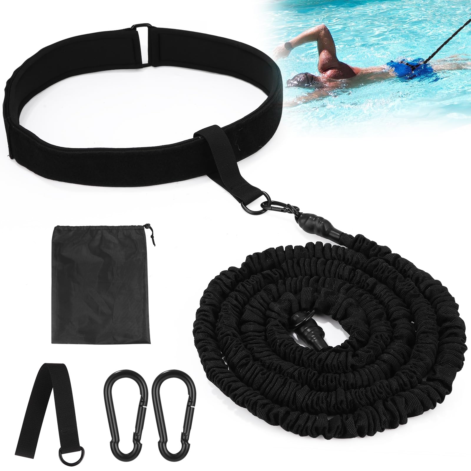Ceinture de Natation pour Piscine, Corde de Elastique de Nage Piscine, 2.5-7.5M Ceinture de Résistance Réglable, Ceinture de Natation Réglable pour Piscine, Convient aux Adultes et aux Enfants