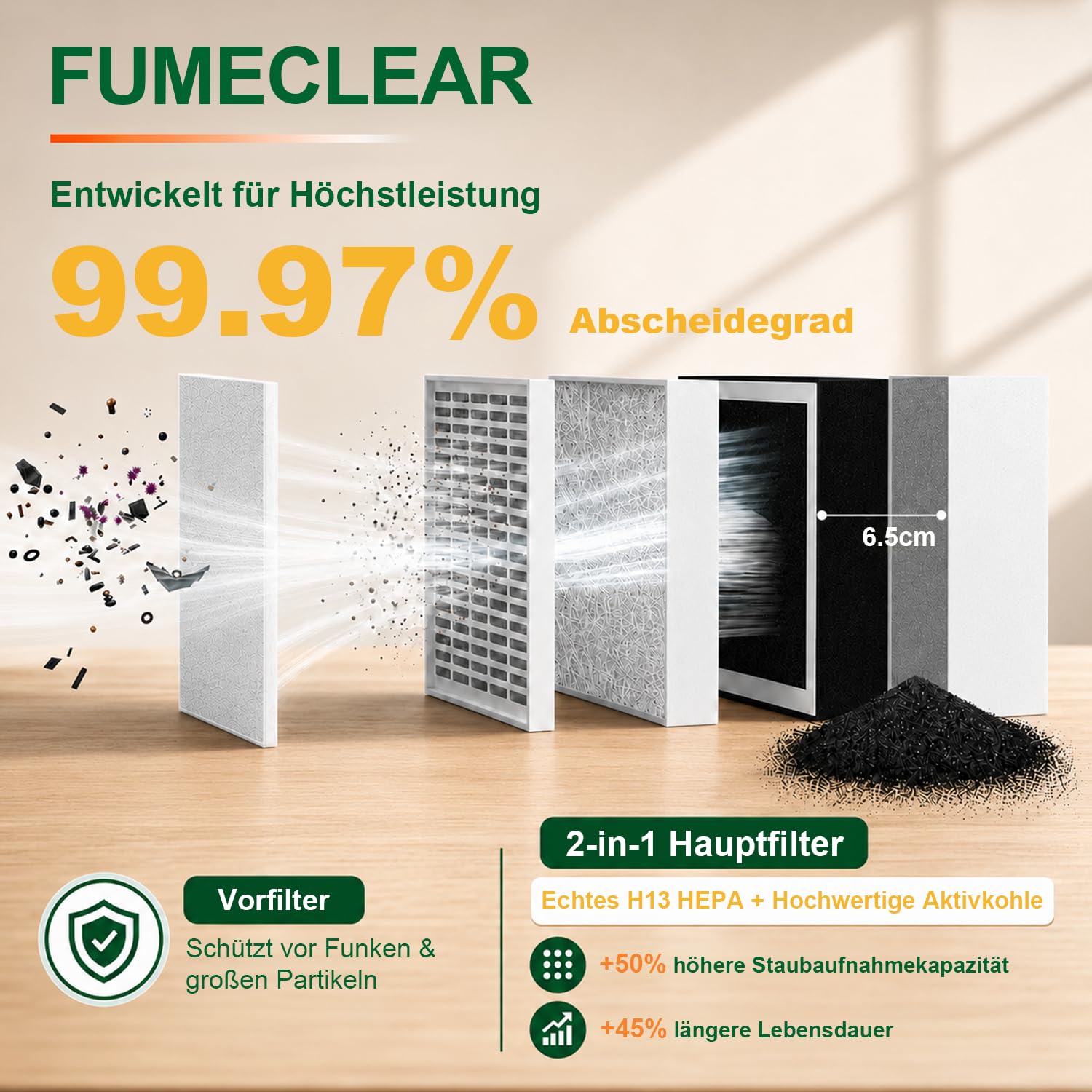 FumeClear FC-100A Lötrauchabsaugung Leistungsstarke 200 to 260m³/h Absaugung, Lötrauchabsorber, geräuscharmes, 3-stufiges Filtersystem mit 12 Filtern für Laserschweißen, Rauchabsaugung