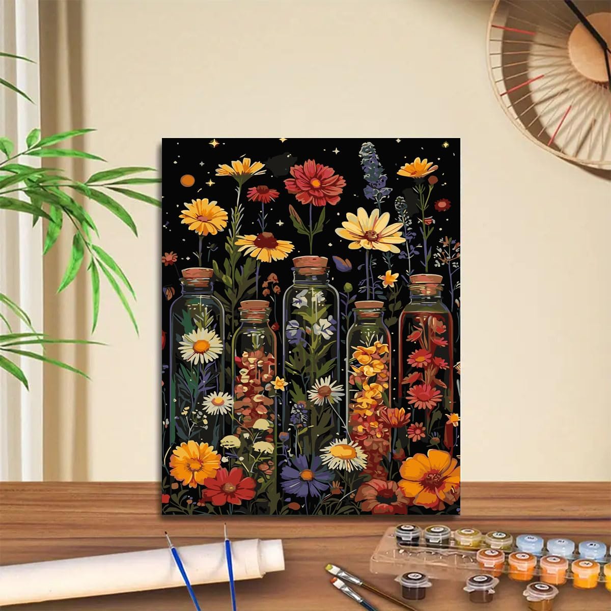 GEMFAMILY Flowers Paint by Numbers Kit for Adults,Bottled Wildflowers Paint by Number Kits on Canvas for Beginners,DIY Acrylic Easy Canvas Paint by Numbers for Home Wall Decoration 16 X 20 inch