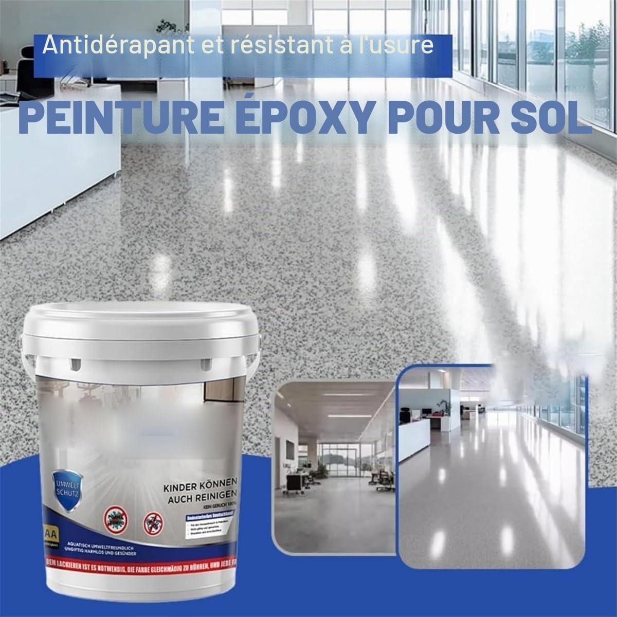 Peinture de sol couleur sable époxy, revêtement de sol époxy effet marbre brillant, peinture époxy imperméable à base d'eau (gris foncé)