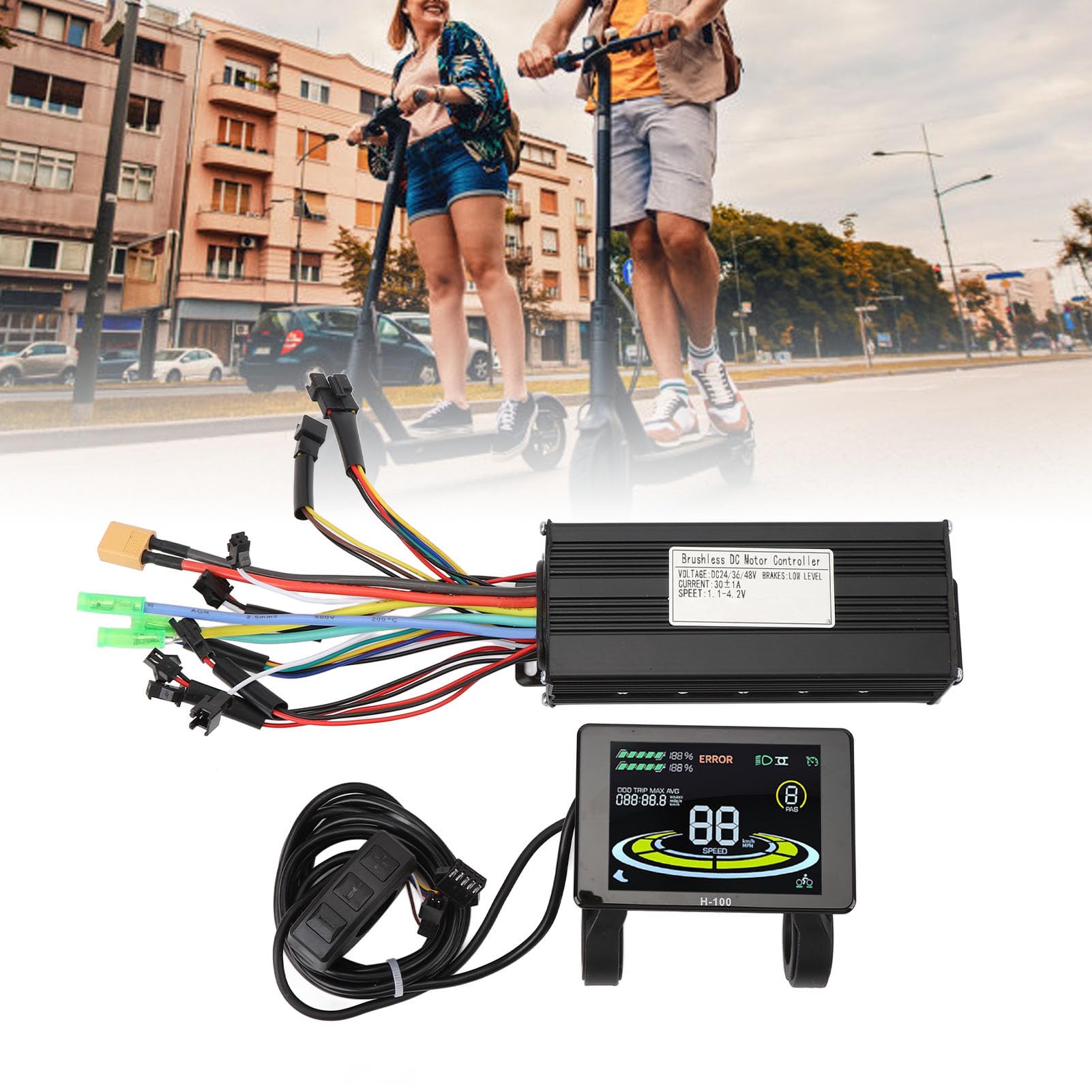 BuyWeek Kit de Contrôleur de Moteur sans Balais pour Vélo Électrique, 36V 48V 750W 1000W 30A 3 Modes Contrôleur d'onde Sinusoidale Panneau d'Affichage LCD Couleur H-100, pour Scooter Électrique