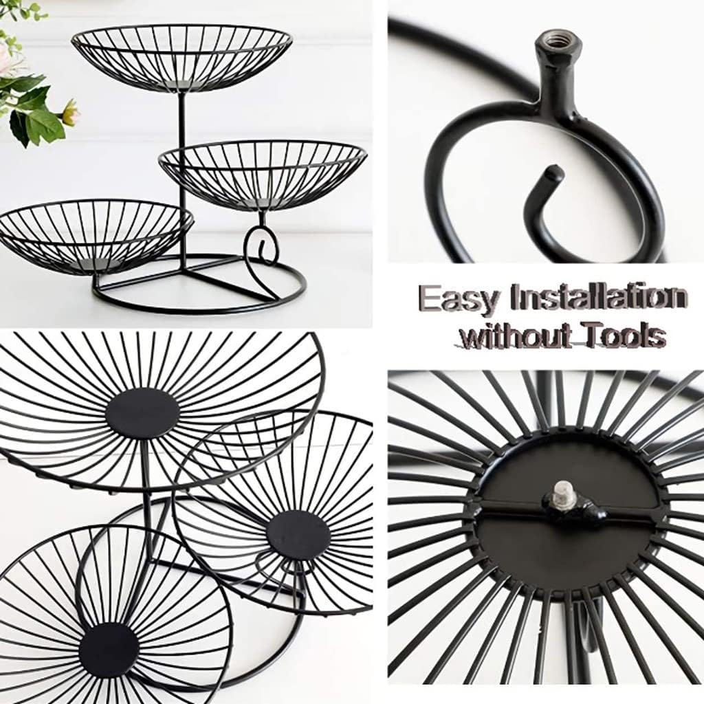 Fruit Basket 3-Tier Fruit Bowl, Metal Wire Fruit Basket Standing Baskets for Fruit, Vegetable, Bread, Snacks Desktop Storage (Bronze)