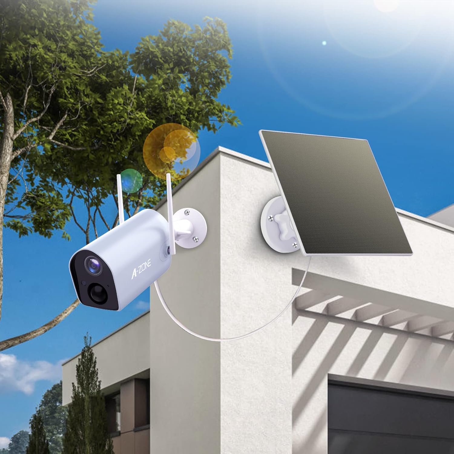 A-ZONE Solar Panel for Outdoor Security Camera, Compatible with Rechargeable Battery Powered Surveillance Camera, Continuous Power for Wireless Security Camera Micro USB Port