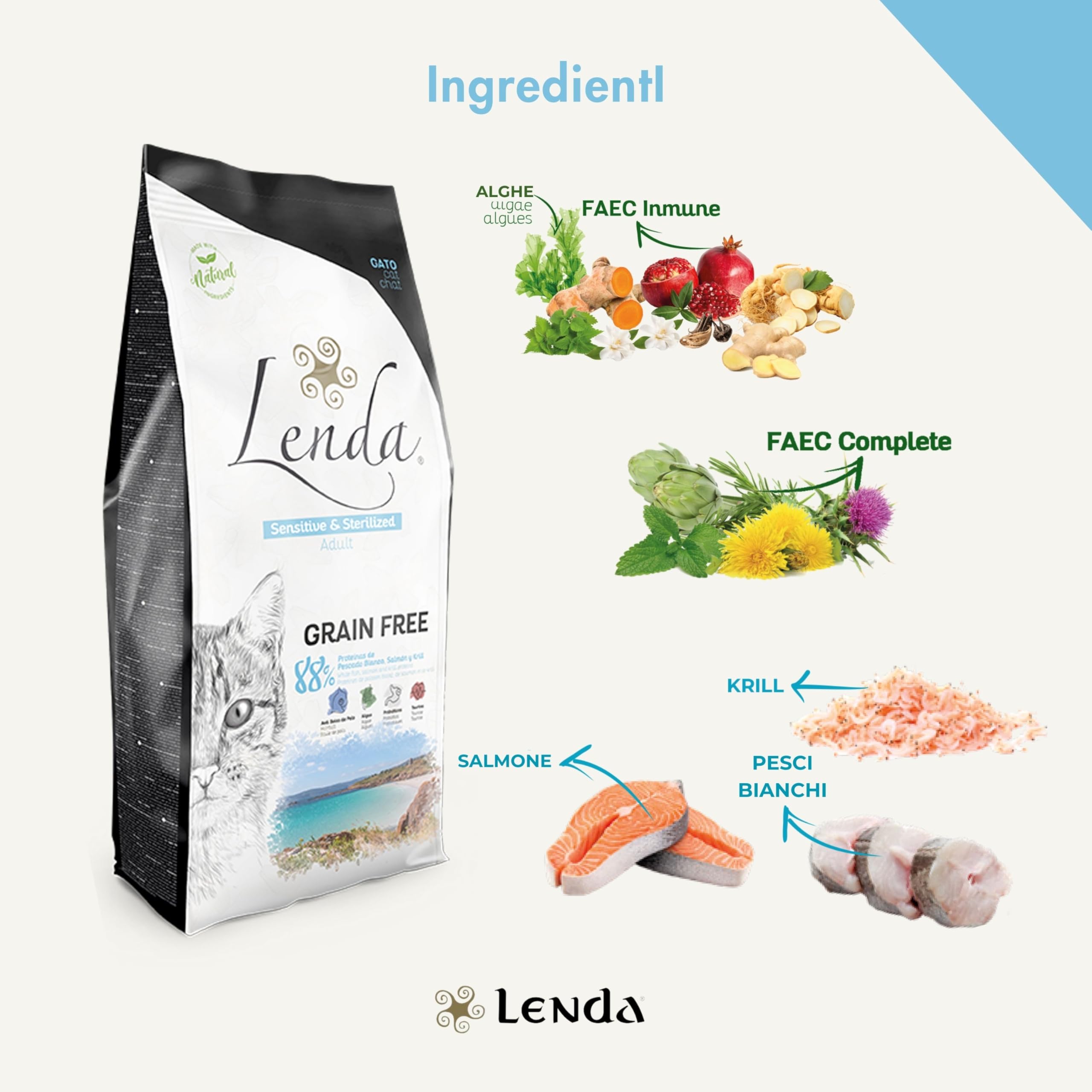 Lenda Gatto Sensitive & Sterilized 7 kg - Crocchette Ipoallergeniche Senza Cereali per Gatti Adulti Sterilizzati e in Sovrappeso - Croccantini Per Gatti Sensibili - Cibo Completo