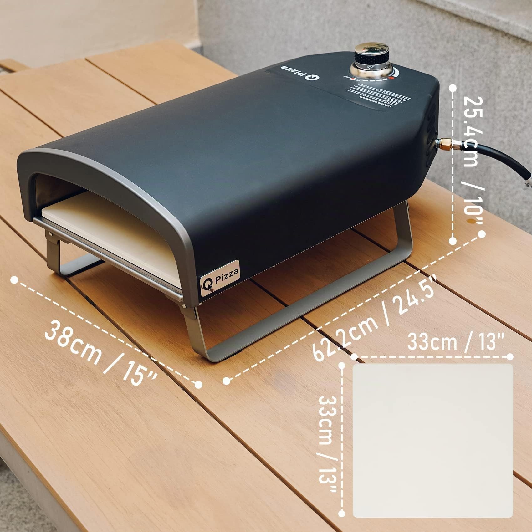 Q Pizza - Forno per pizza a gas con regolatore e pietra per pizza da 33 cm, 50 mbar, 500 °C
