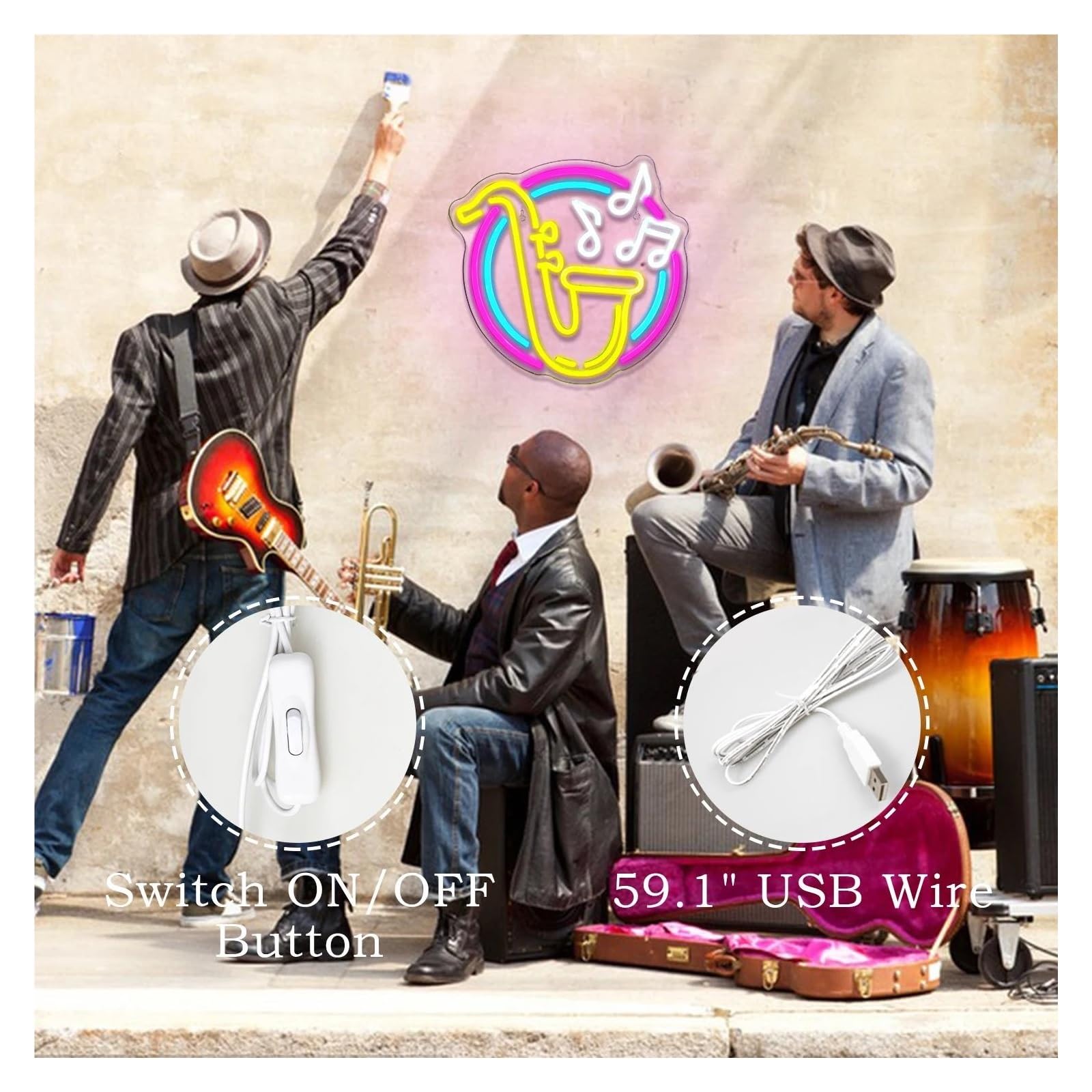cartelli al neon personalizzati Insegna Al Neon Con Sassofono, Luci Al Neon A Per Decorazioni Da Parete Musica Jazz Luci Per Studio Dal Vivo Aule Feste Illuminate 32cmx31cm
