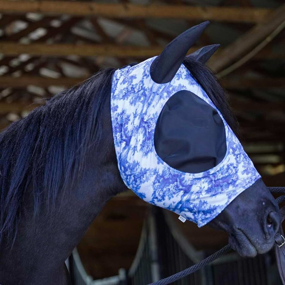 Jeffers Lycra Horse Fly Mask w/Ears, Full - Breathable Lightweight Snug Fit Horse Face Covering, Mesh Eyes & Ears, Forelock Hole, UV Protection, Pasture & Riding Summer Apparel - Equestrian Toile