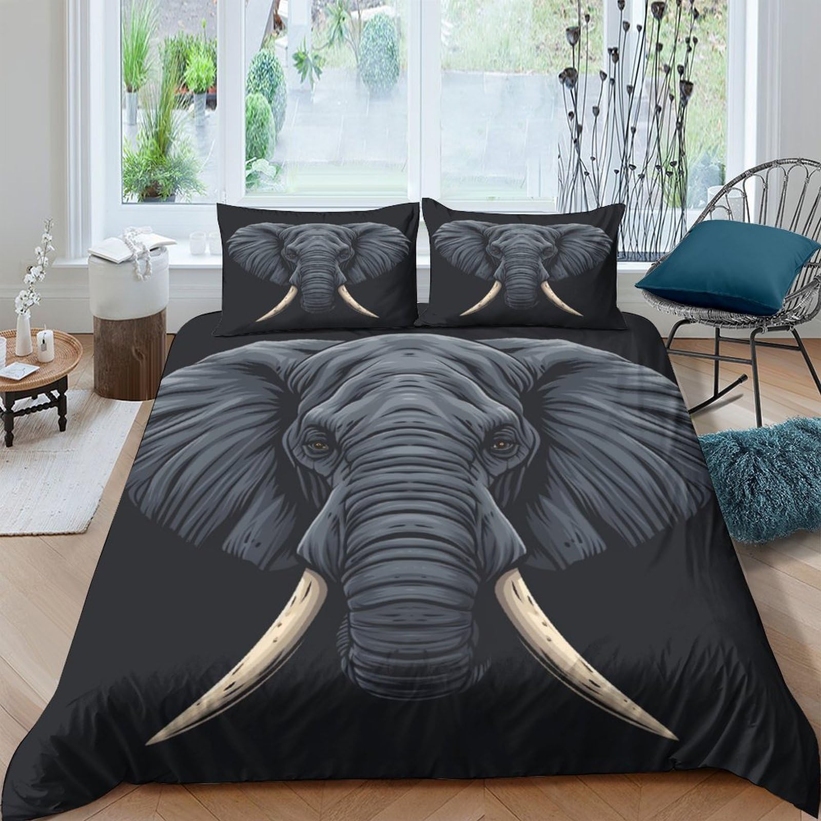 KKOLASXZE 3D Printed Elephant Duvet Cover Sets Bedding Sets Quilt Covers Zipper Closure Comforter Cover ﻿ 3 Piece Duvet Cover Set for Teens And Adults Quilt Cover Set Double（200x200cm）
